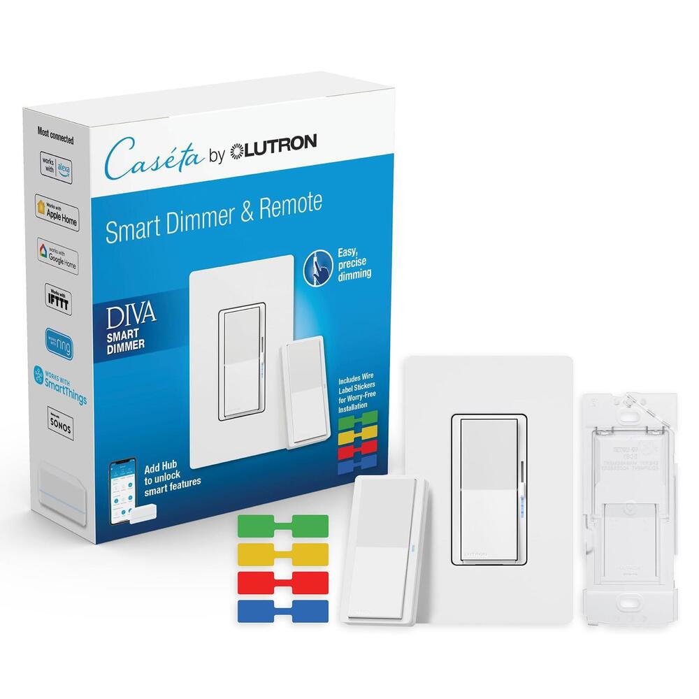 Lutron Diva Smart Dimmer Switch 3-Way Kit for Caseta, Plate, Pico, No Neutral, D